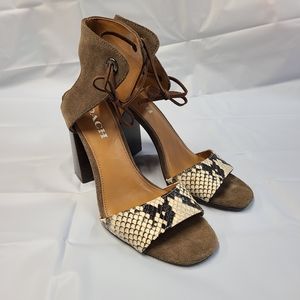 Coach Madison Two Piece Block Heel Sandals Size 7.5 B Chalk / Fatigue Suede